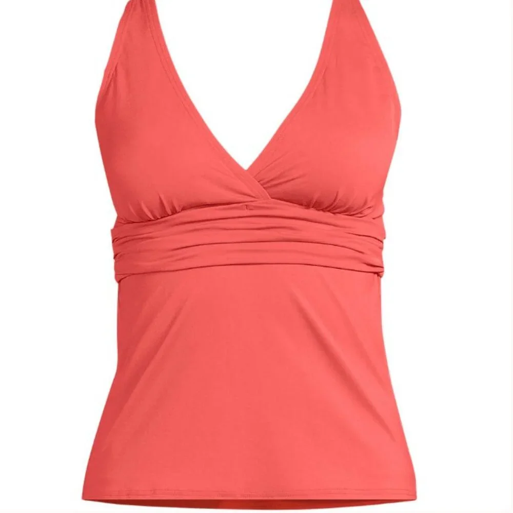 Lands' End V-Neck Plunge X Back Tankini Top - Size: Small Long - NWT